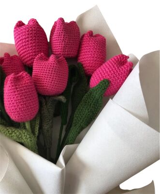 Amigurumi Örgü Ekolojik Pembe Lale - 1