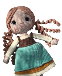 Amigurumi Örgü Mavi Elbiseli Kız Oyuncak Bebek - Yeşilay