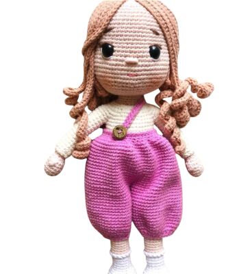 Amigurumi Örgü Pembe Elbiseli Kız Oyuncak Bebek - 1