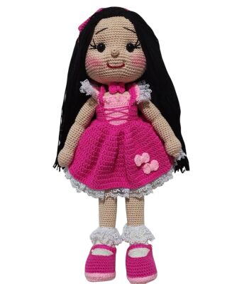 Amigurumi Örgü Pembe Elbiseli Kız Oyuncak Bebek - 1