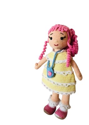 Amigurumi Örgü Sarı Elbiseli Kız Oyuncak Bebek - 1