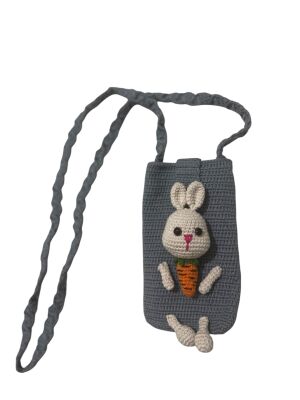 Amigurumi Örgü Tavşan Motifli Boyun Askılı Telefon Çantası - 1