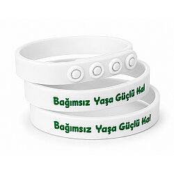 Bağımsız Yaşa, Güçlü Kal Yazılı Yetişkin Bileklik 22cm / Beyaz