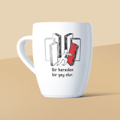 Bir Kereden Bir Şey Olur Mottolu Beyaz Seramik Kupa - 1