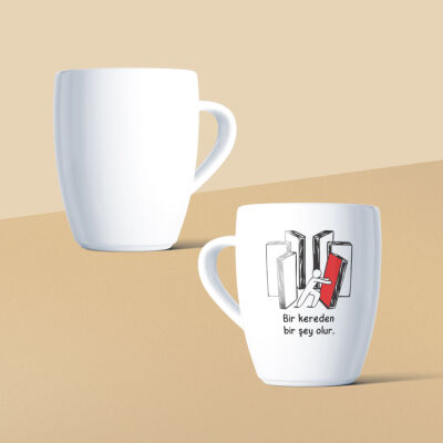 Bir Kereden Bir Şey Olur Mottolu Beyaz Seramik Kupa - 2