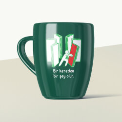Bir Kereden Bir Şey Olur Mottolu Yeşil Seramik Kupa - Yeşilay
