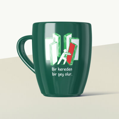 Bir Kereden Bir Şey Olur Mottolu Yeşil Seramik Kupa - 1