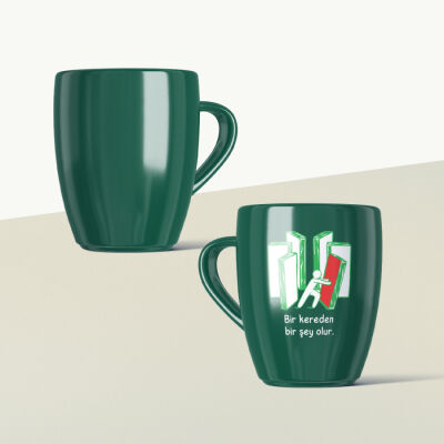 Bir Kereden Bir Şey Olur Mottolu Yeşil Seramik Kupa - 2