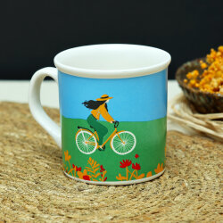 Bisiklet Desenli Mavi Yeşil Seramik Kupa - Yeşilay