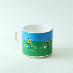 Bisiklet Desenli Yeşil Mavi Seramik Kupa - 2