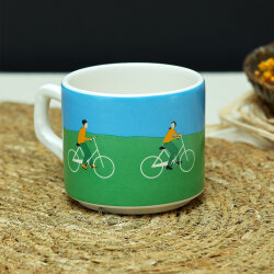 Bisiklet Desenli Yeşil Mavi Seramik Kupa - Yeşilay