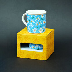 Çiçek Desenli Mavi Seramik Kupa - 3