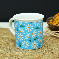 Çiçek Desenli Mavi Seramik Kupa - Yeşilay