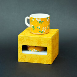 Çiçek Desenli Sarı Seramik Kupa - 2