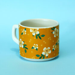 Çiçek Desenli Sarı Seramik Kupa - Yeşilay