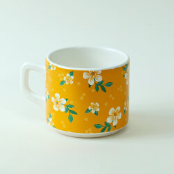 Çiçek Desenli Sarı Seramik Kupa - 3