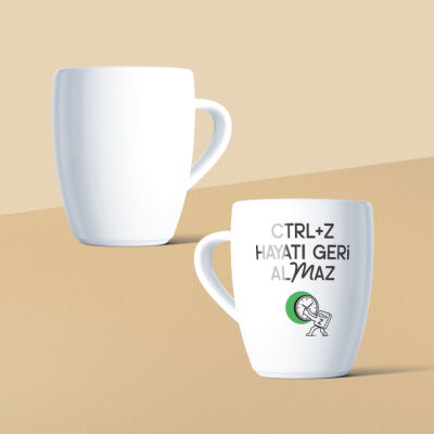 CTRL+Z Hayatı Geri Almaz Mottolu Beyaz Seramik Kupa - 2