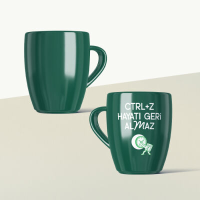 CTRL+Z Hayatı Geri Almaz Mottolu Yeşil Seramik Kupa - 2