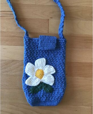 Amigurumi Örgü Mavi Boyun Askılı Telefon Çantası - 2