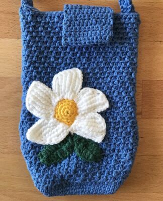 Amigurumi Örgü Mavi Boyun Askılı Telefon Çantası - 3