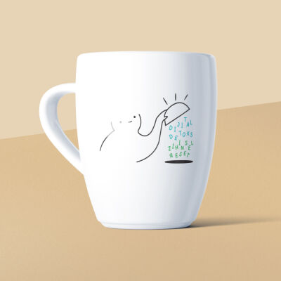 Dijital Detoks Zihinsel Reset Mottolu Beyaz Seramik Kupa - 1