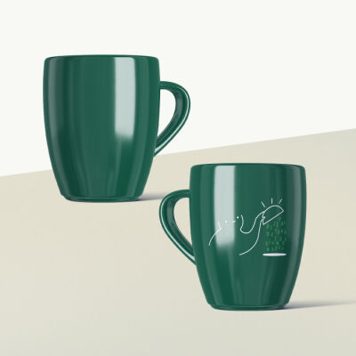 Dijital Detoks Zihinsel Reset Mottolu Yeşil Seramik Kupa - 2