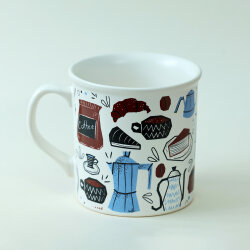 Doodle Kahve Desenli  Seramik Kupa - 2