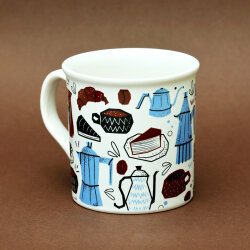 Doodle Kahve Desenli Seramik Kupa - Yeşilay