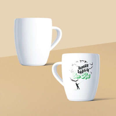 Duman Dağılır Sen Kal Mottolu Beyaz Seramik Kupa - 2