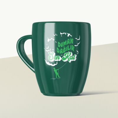 Duman Dağılır Sen Kal Mottolu Yeşil Seramik Kupa - 1