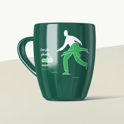 Gerçek Yükseliş Seninle Başlar Mottolu Yeşil Seramik Kupa - 1