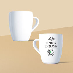 Hayat Yeniden Başlasın Çalar Saat Mottolu Beyaz Seramik Kupa - 2