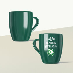 Hayat Yeniden Başlasın Çalar Saat Mottolu Yeşil Seramik Kupa - 2