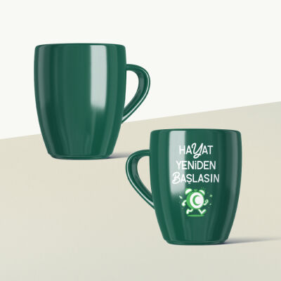 Hayat Yeniden Başlasın Çalar Saat Mottolu Yeşil Seramik Kupa - 2