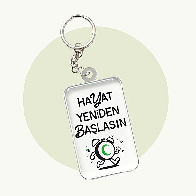Hayat Yeniden Başlasın Çalar Saat Pleksi Anahtarlık - 1