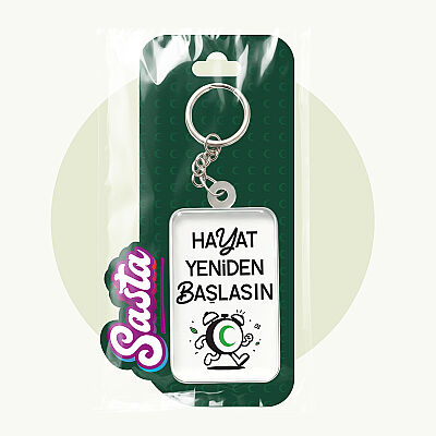 Hayat Yeniden Başlasın Çalar Saat Pleksi Anahtarlık - 2