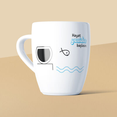 Hayat Yeniden Başlasın Fanus Mottolu Beyaz Seramik Kupa - 1