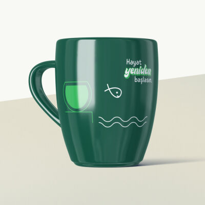Hayat Yeniden Başlasın Fanus Mottolu Yeşil Seramik Kupa - 1
