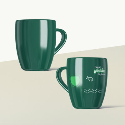 Hayat Yeniden Başlasın Fanus Mottolu Yeşil Seramik Kupa - 2