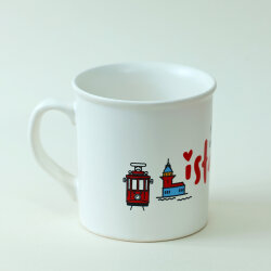 İstanbul Desenli Beyaz Seramik Kupa - Yeşilay