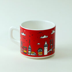 İstanbul Desenli Kırmızı Seramik Kupa - 2