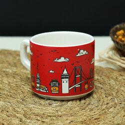 İstanbul Desenli Kırmızı Seramik Kupa - Yeşilay