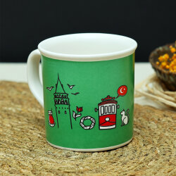 İstanbul Desenli Yeşil Seramik Kupa - 3