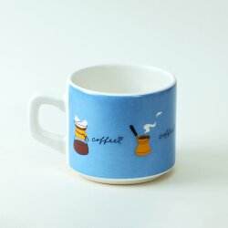 Kahve Desenli Mavi Seramik Kupa - 2