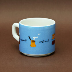 Kahve Desenli Mavi Seramik Kupa - Yeşilay