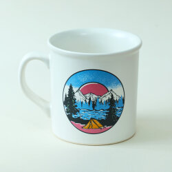 Kamp ve Dağ Desenli Beyaz Seramik Kupa - 3