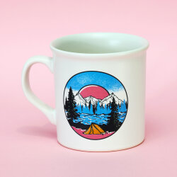 Kamp ve Dağ Desenli Beyaz Seramik Kupa - Yeşilay