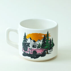 Kamp ve Dağ Desenli Beyaz Seramik Kupa - 3