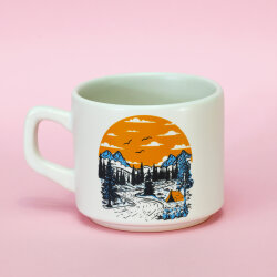 Kamp ve Dağ Desenli Seramik Kupa - Yeşilay