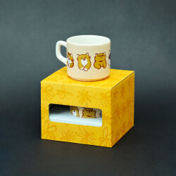 Kedi Desenli Bej Seramik Kupa - 3